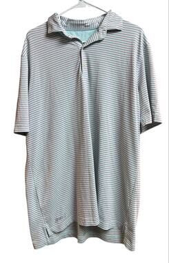 Johnnie-O Men's Polo Shirt Blue/Reddish Pink Stripes XL